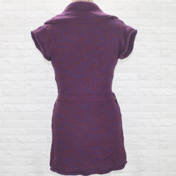 DECREE Turtleneck Sweater Tunic Oversized Collar Belted Knit Marled Purple Med - Picture 4 of 12
